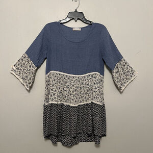 Altar’d State Babydoll Tiered Mini Dress Tunic Multicolor Lace Western Small